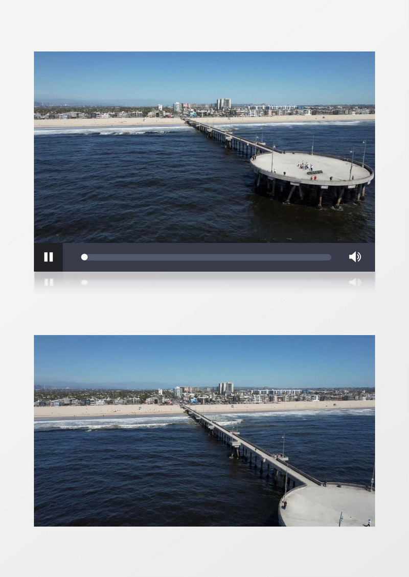 航拍海边的平台和海边城市景观实拍视频素材
