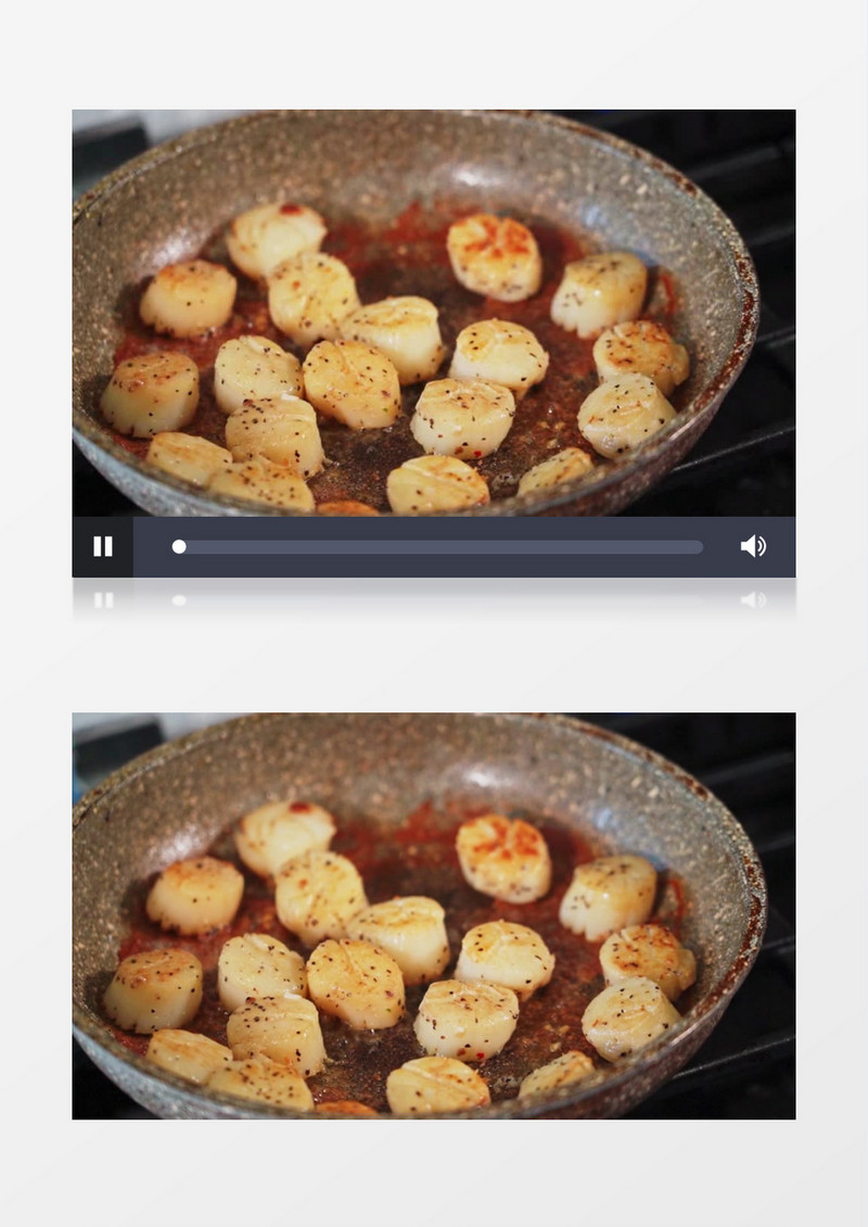 石锅里正在煎制食物实拍视频素材