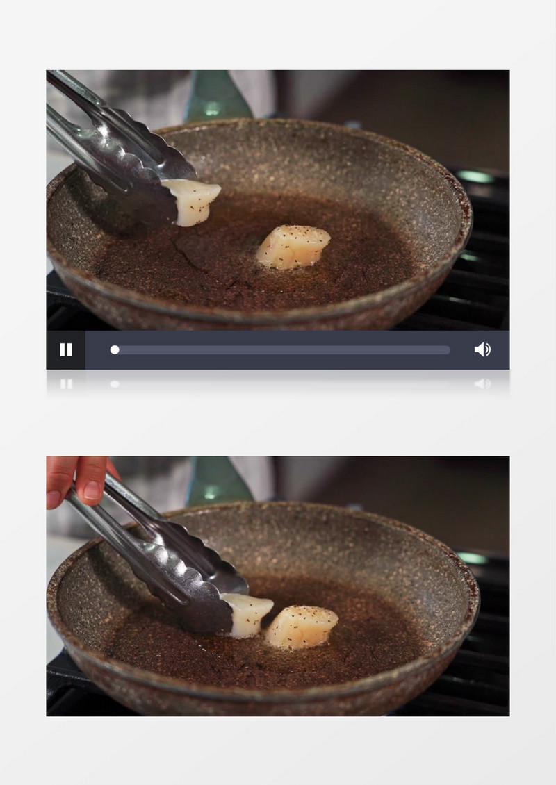 在油锅中放入食物烹制实拍视频素材