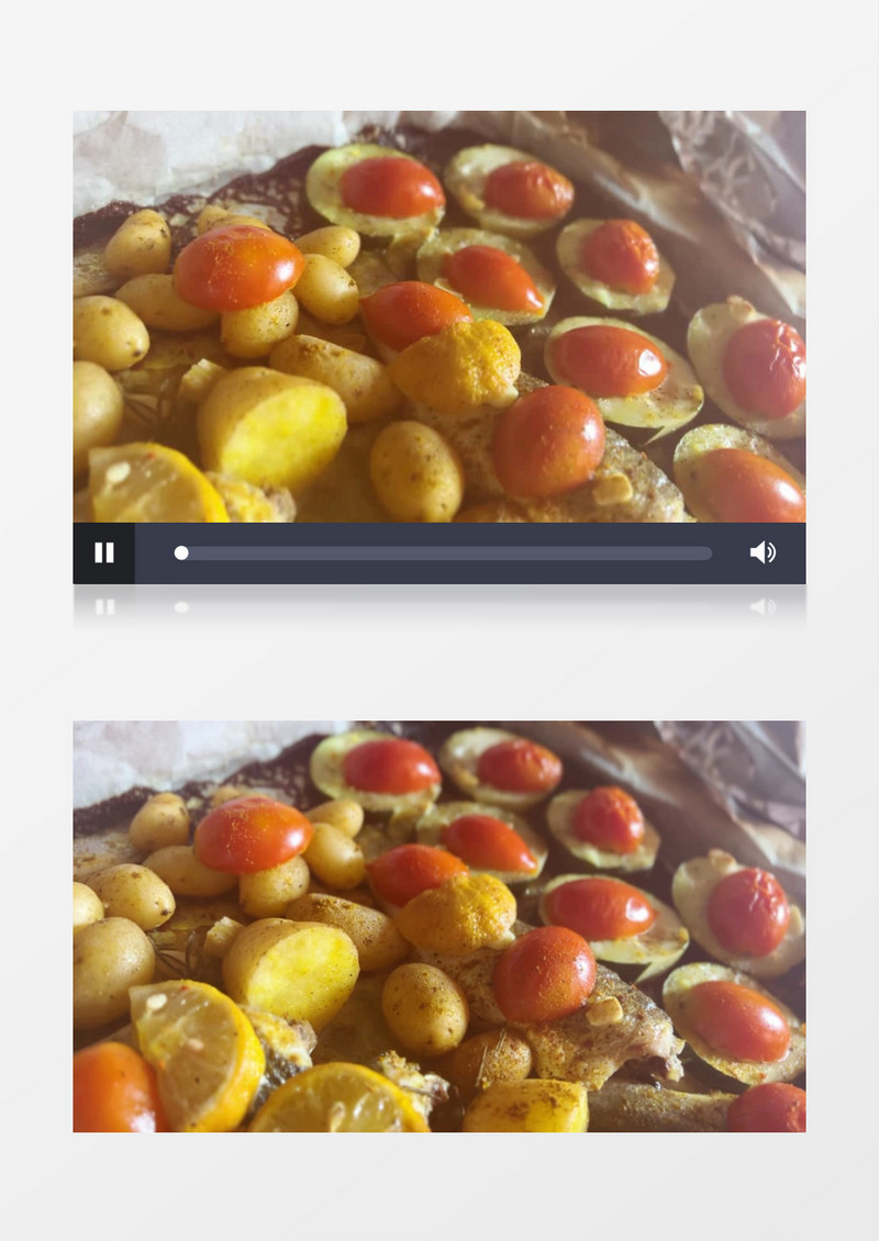 码放在烤盘上的食物实拍视频素材