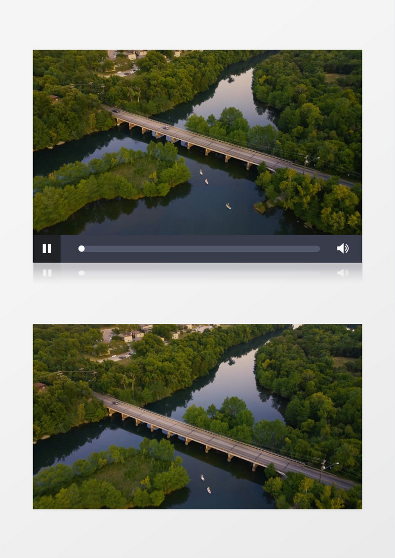 横跨河岸的桥梁和周边的植被景色实拍视频素材
