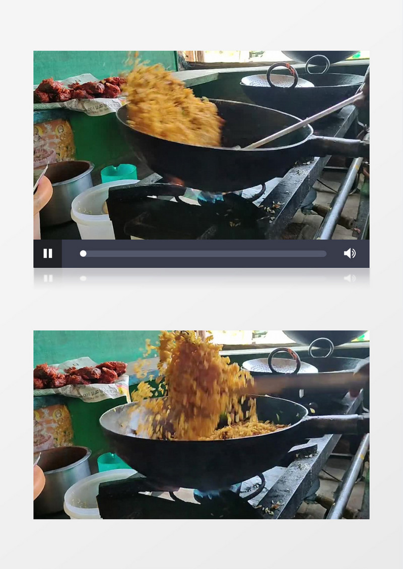 厨师在颠勺炒蛋炒饭实拍视频素材