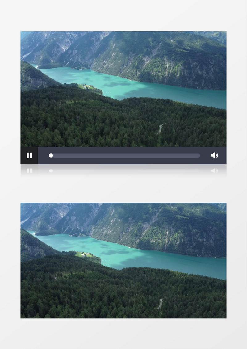航拍巍峨的山川和山脚下的河水实拍视频素材