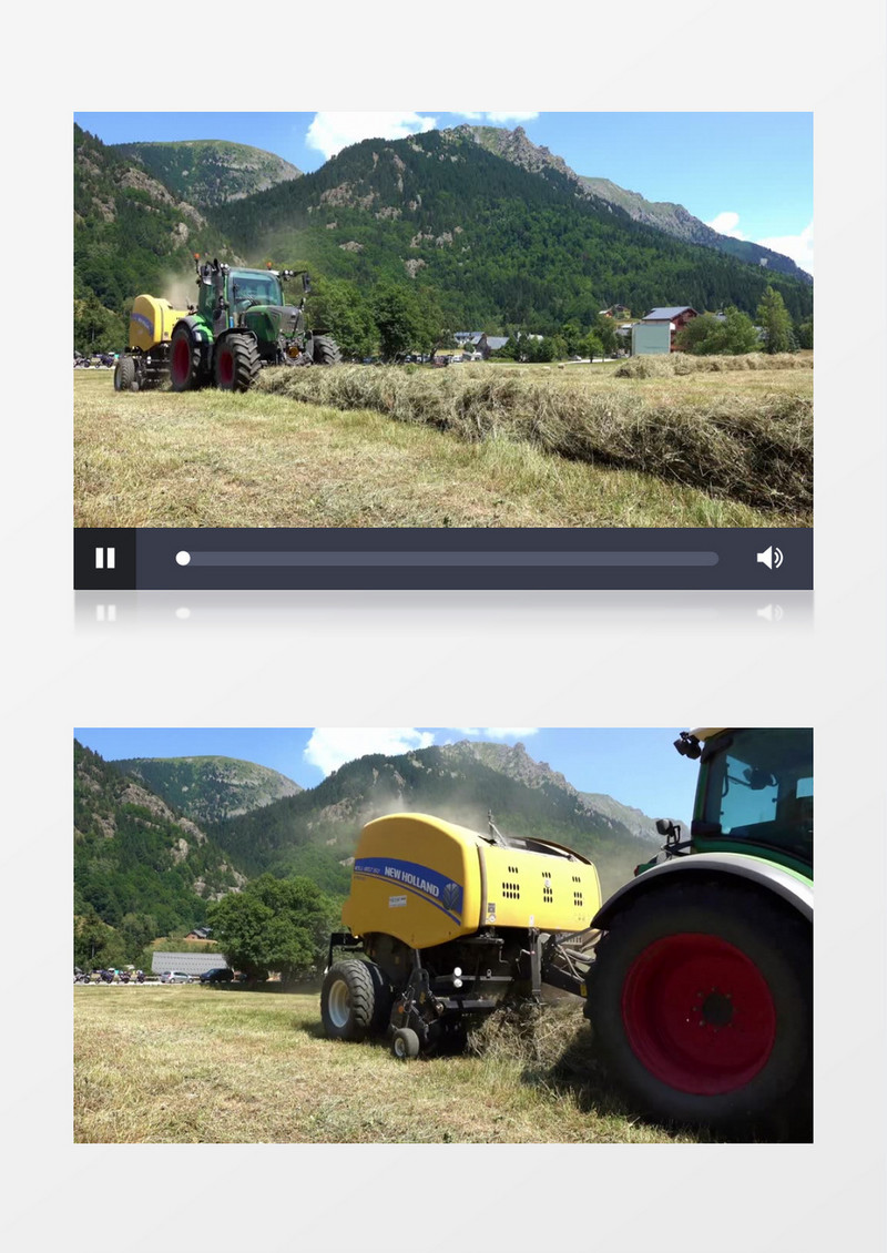 草料打卷机在草地上劳作实拍视频素材
