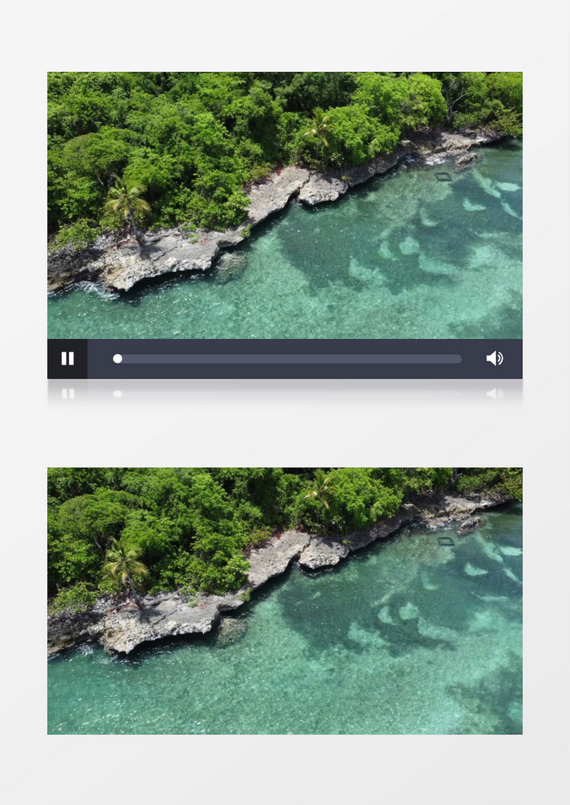 航拍清澈的海水和岸边的植被实拍视频素材