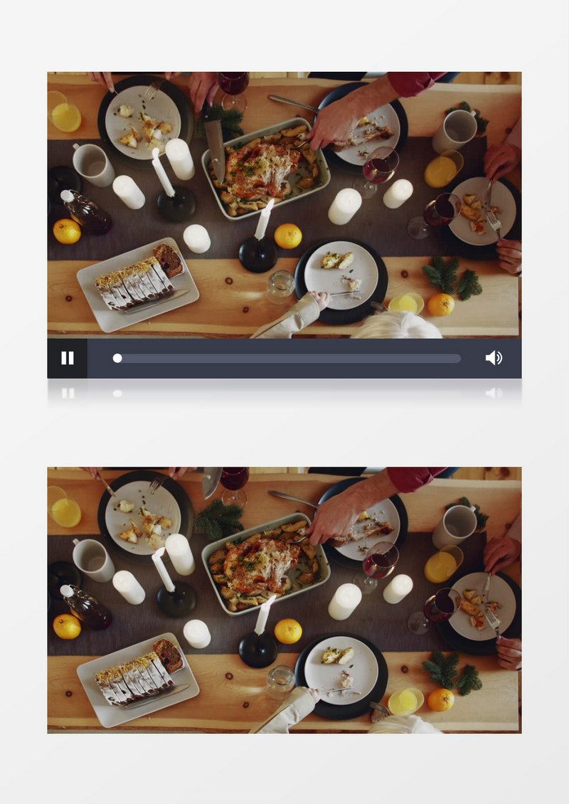 人们在餐桌上分食烤鸡实拍视频素材