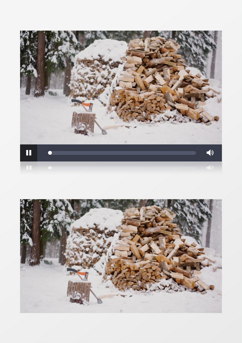 被冰雪覆盖的木柴实拍视频素材