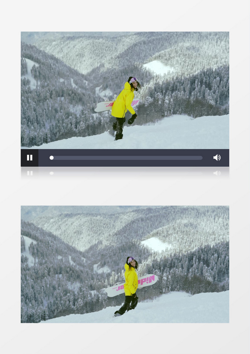 女人抱着滑雪板下山实拍视频素材
