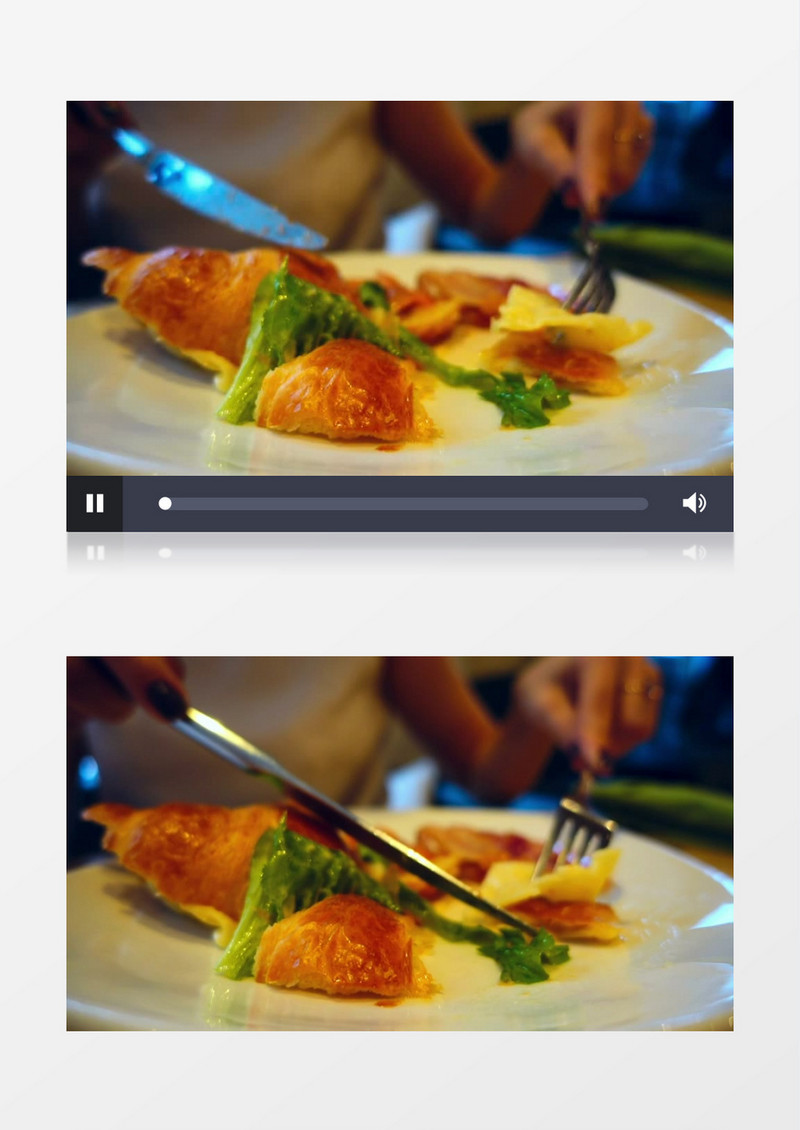 一个人在使用刀叉吃食物实拍视频素材