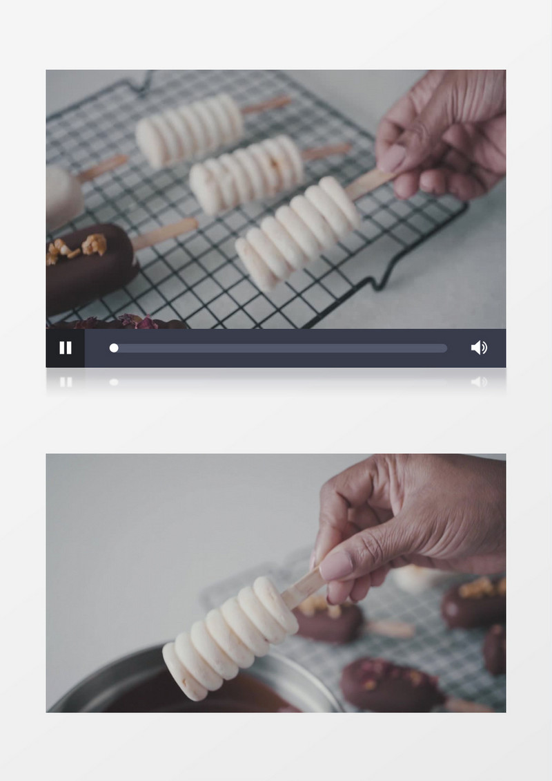 冰淇淋裹巧克力实拍视频