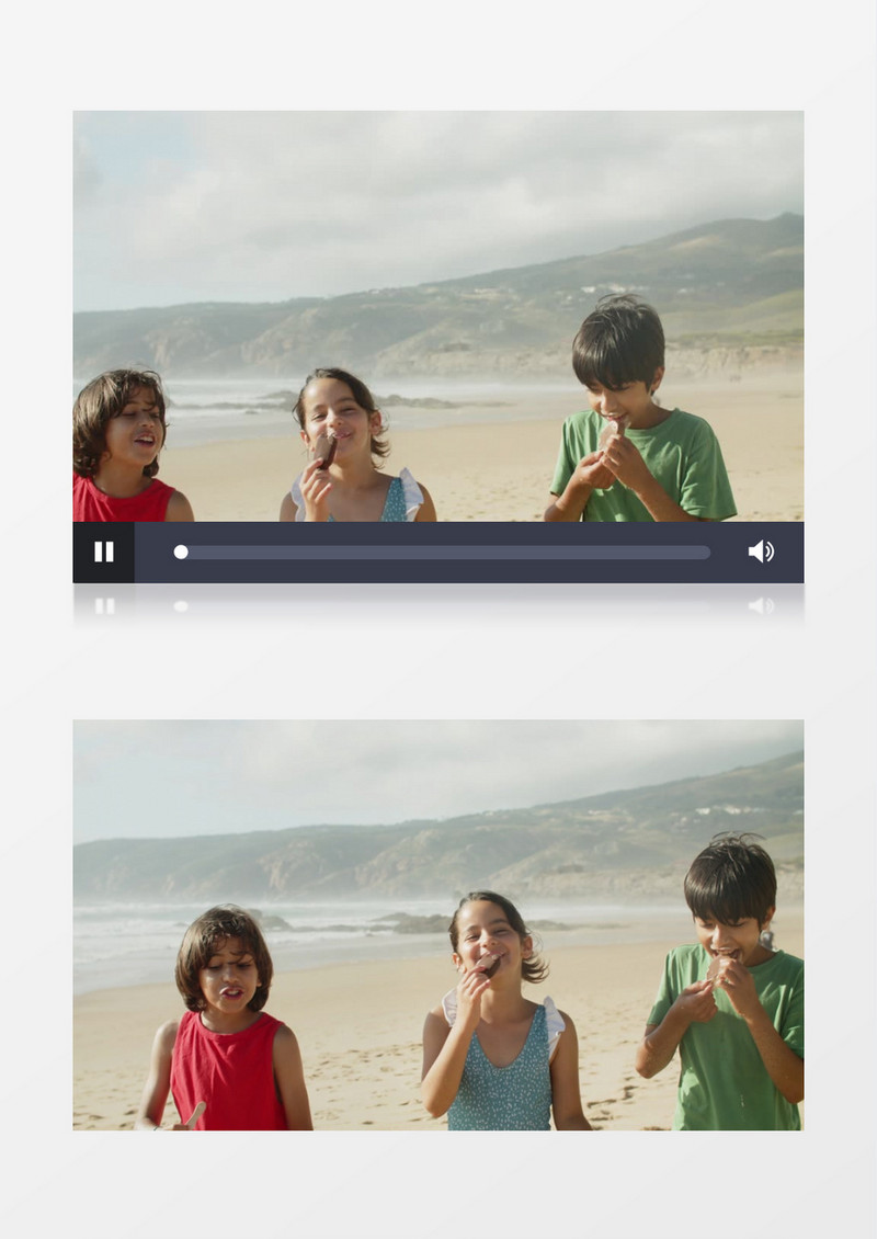 孩子在海边吃冰淇淋实拍视频