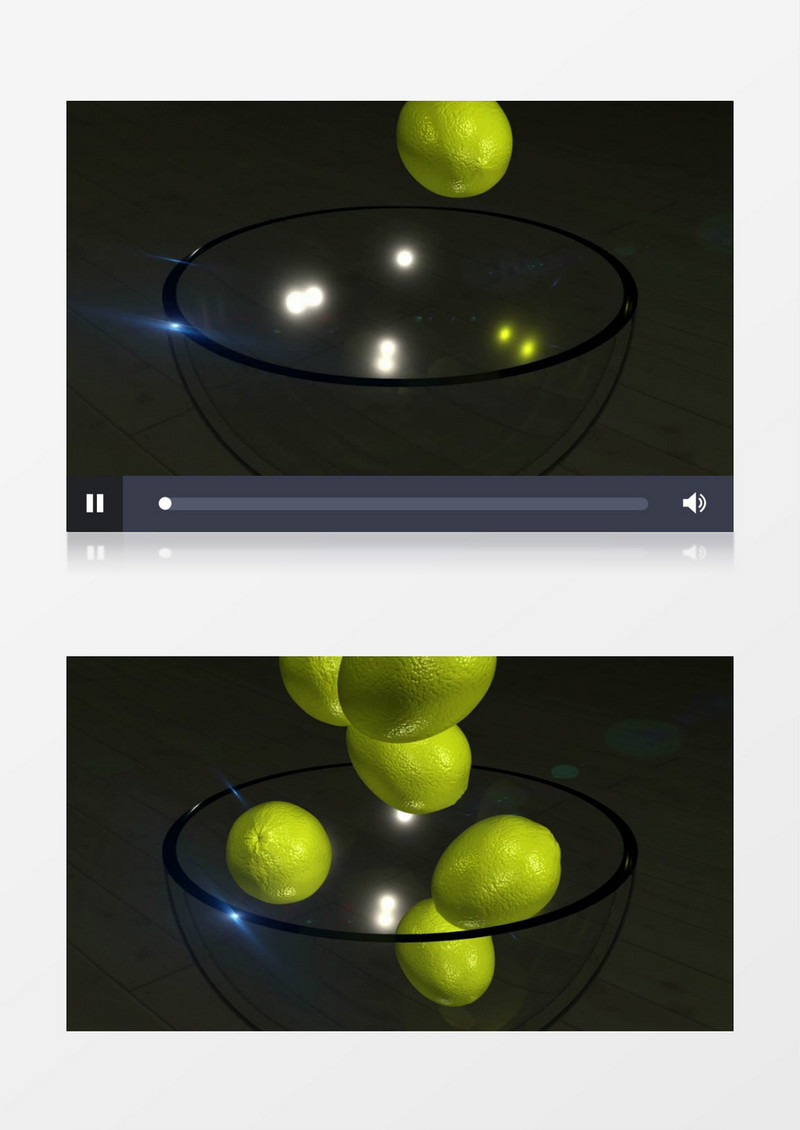 3D动画效果青柠檬落入玻璃碗中视频素材