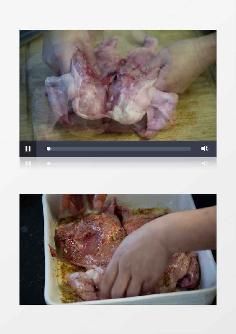 实拍厨师吃力鸡及烹饪鸡肉的过程视频素材