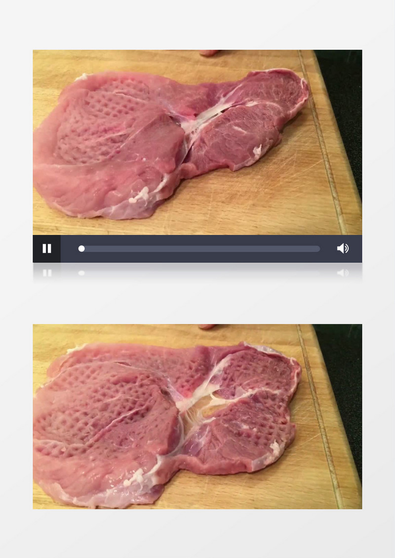 高清拍摄厨师不断捶打案板上的肉排肉质松软工艺流程实拍视频素材