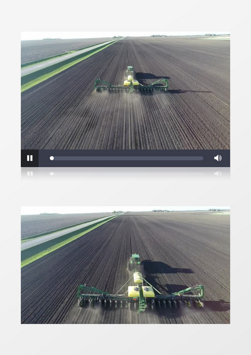 航拍白天农业农场田野天地拖拉机种植播种实拍视频素材