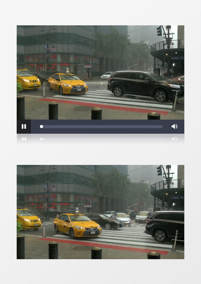 高清实拍在下雨天气道路上的车辆以及一对快速上车的情侣乘客实拍视频素材