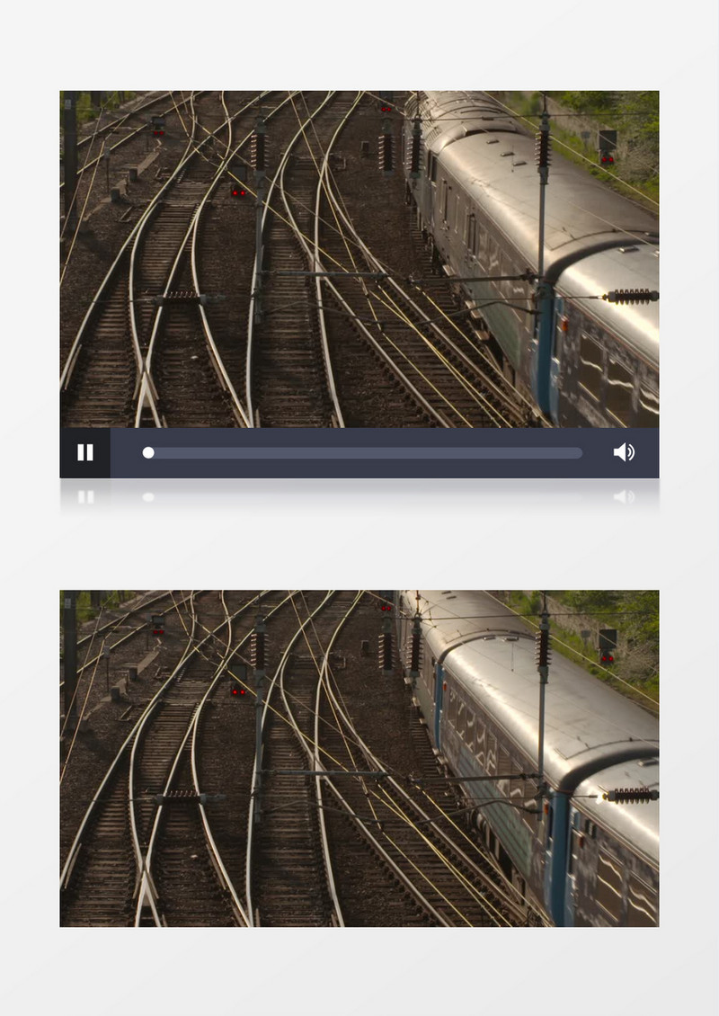 高清实拍铁路铁轨及一列行驶中的火车实拍视频素材