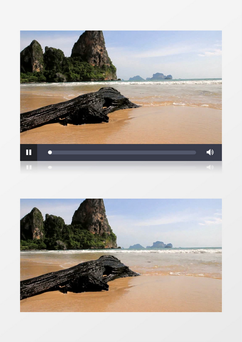 远山近水海浪波浪涌向岸边礁石沙滩秀丽风景实拍视频素材