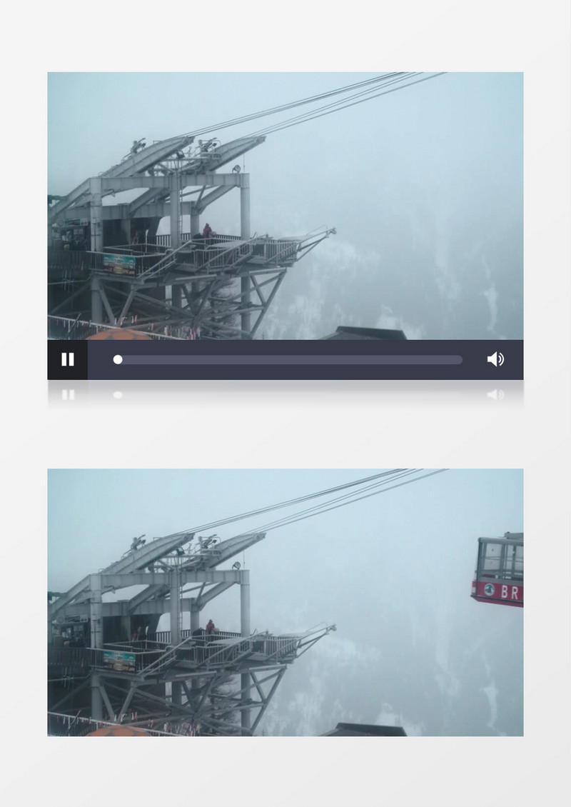 冬天降雪中的阿尔卑斯山脉滑雪度假村滑雪缆车车站实拍视频素材
