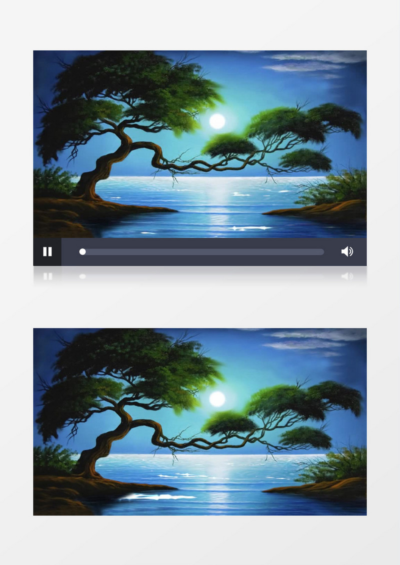 海边月下苍松树频背景视频素材