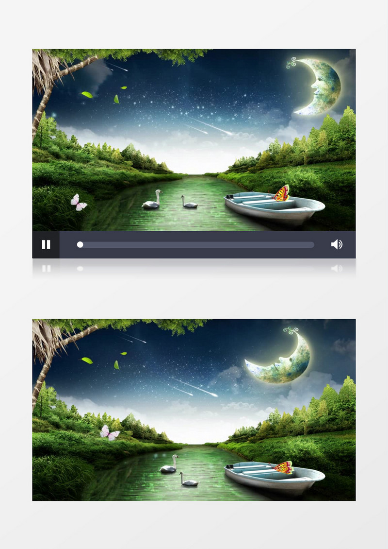 月亮流星蝴蝶飞舞背景视频素材