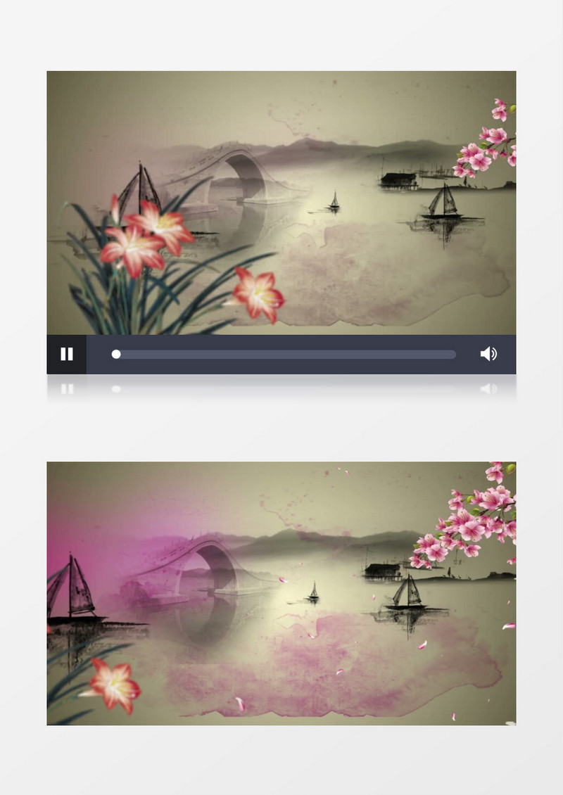 中国风小桥流水落花视频素材