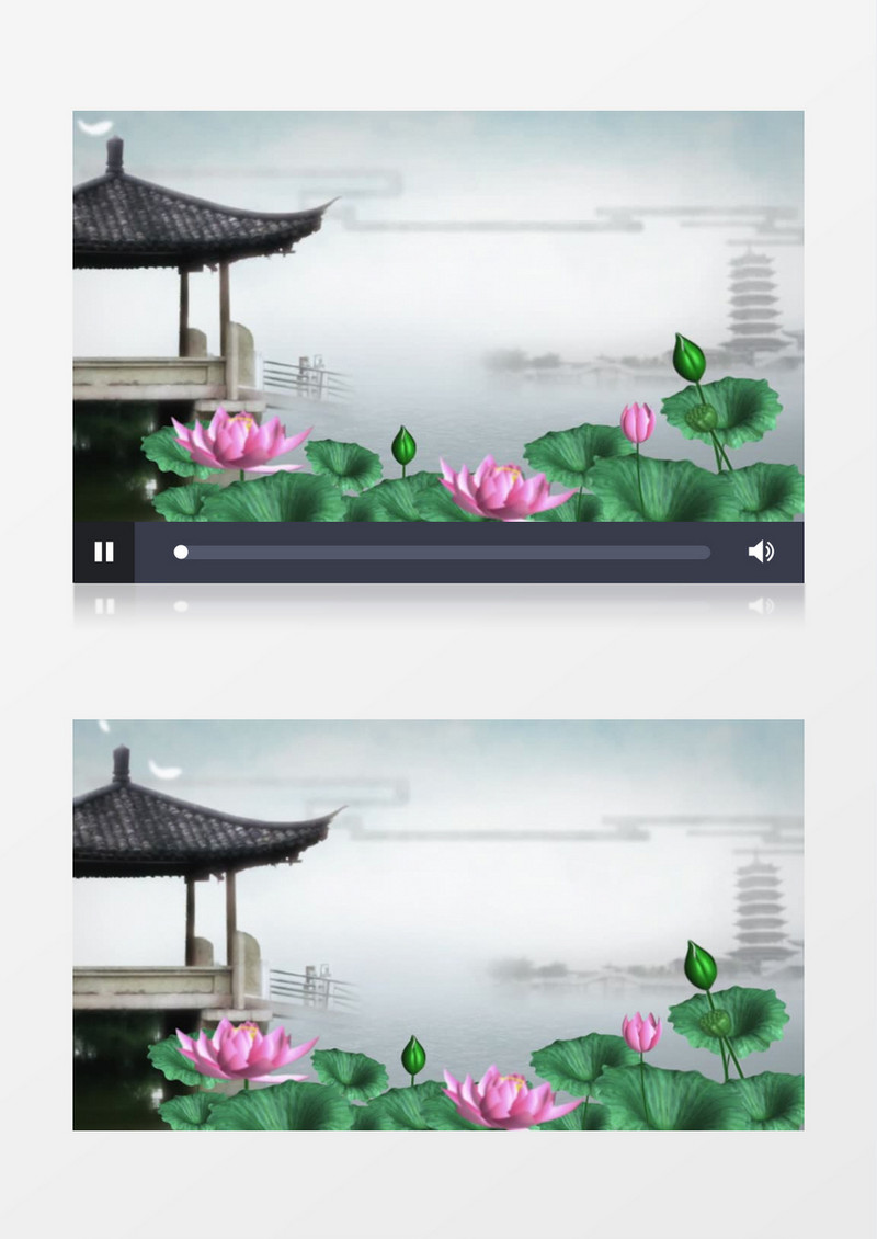 唯美泼墨云荷叶亭子宝塔竹叶背景视频