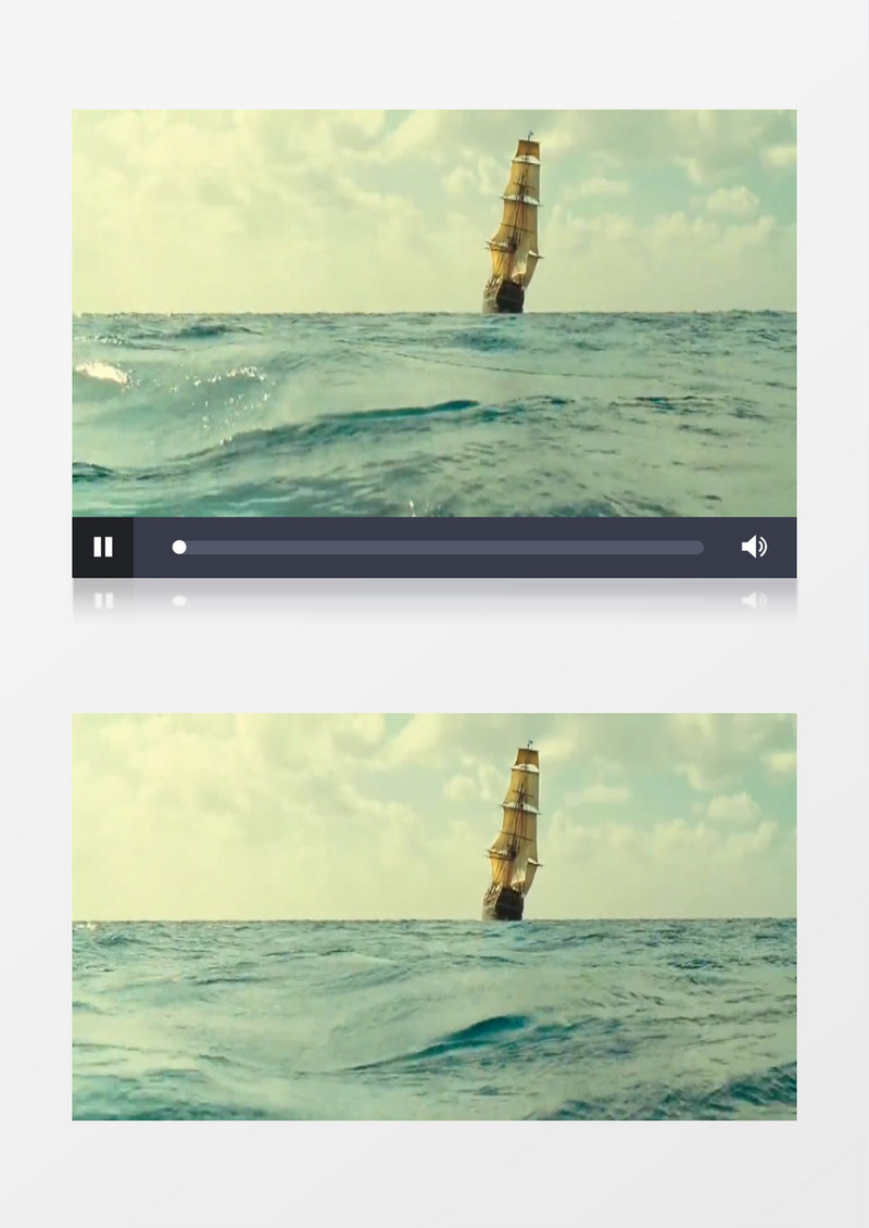 波光粼粼的海面古代帆船行驶