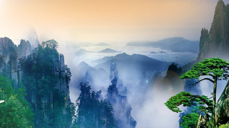 动画动态仙山仙鹤中国风背景视频素材