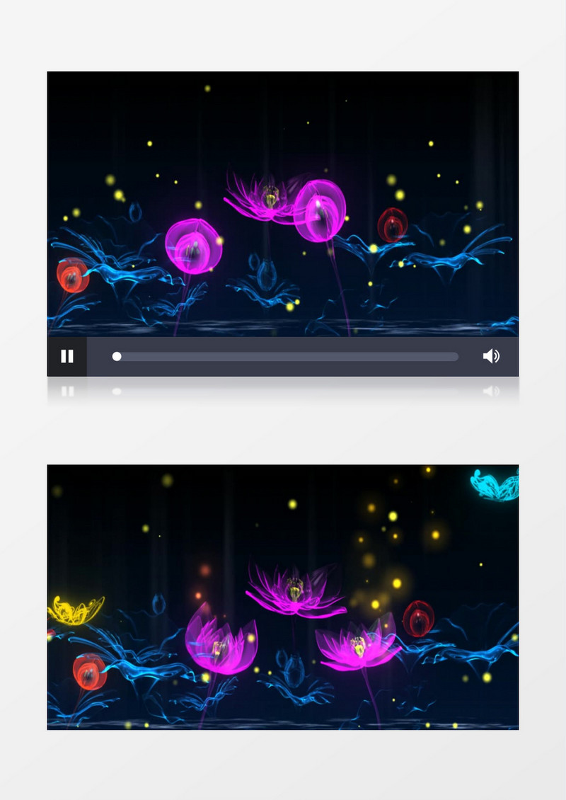 水晶荷花蝴蝶萤火虫背景视频素材