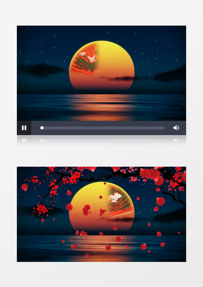 唯美红梅月色(含音乐)背景视频