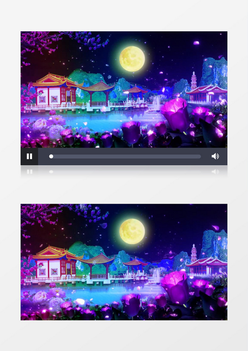 中国风唯美月色凉亭湖水背景视频