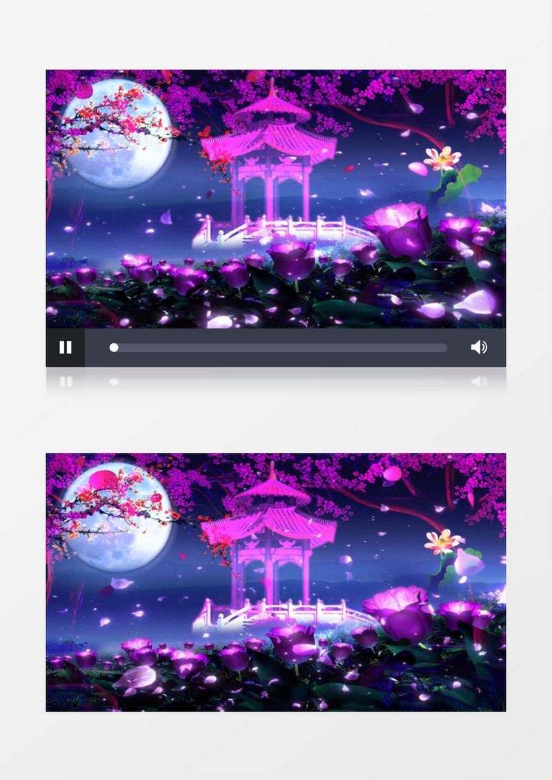 花瓣飘飞圆月凉亭(含音乐)背景视频