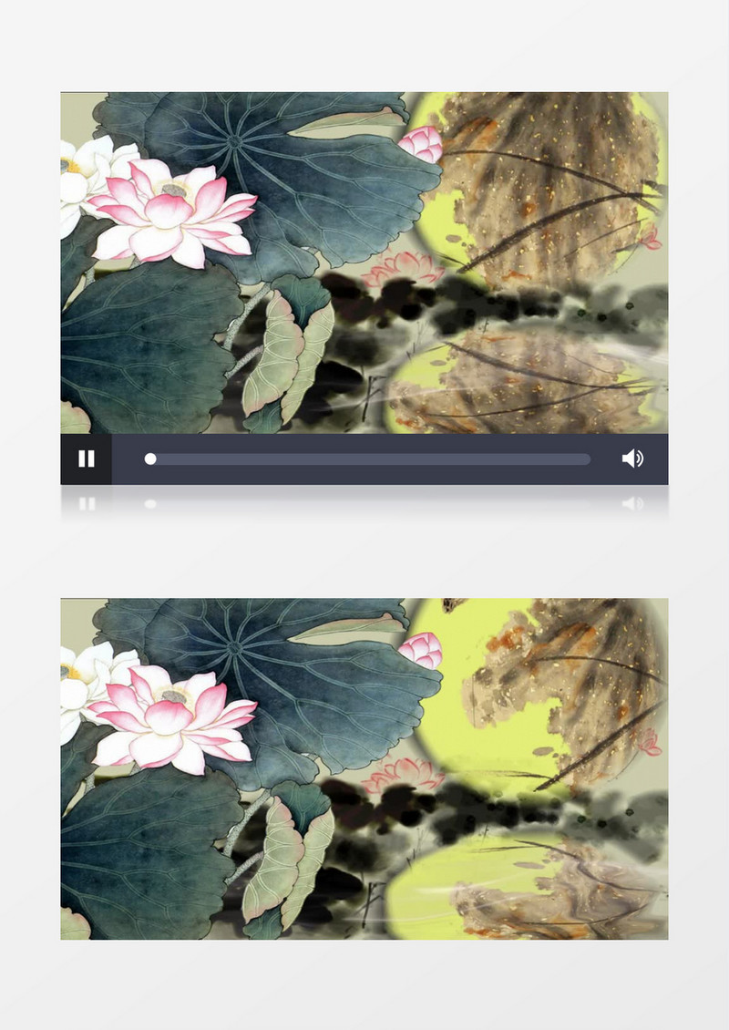 动画动态中秋圆月荷花写意中国风(有音乐)背景视频素材