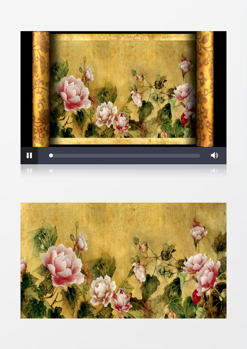 动画动态牡丹画卷轴慢慢展开背景视频素材