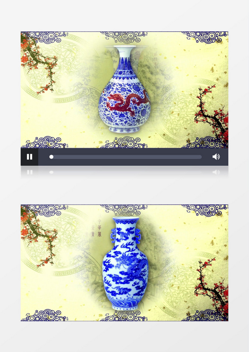 动画动态青花瓷古典水墨瓷器扇子中国风背景视频素材
