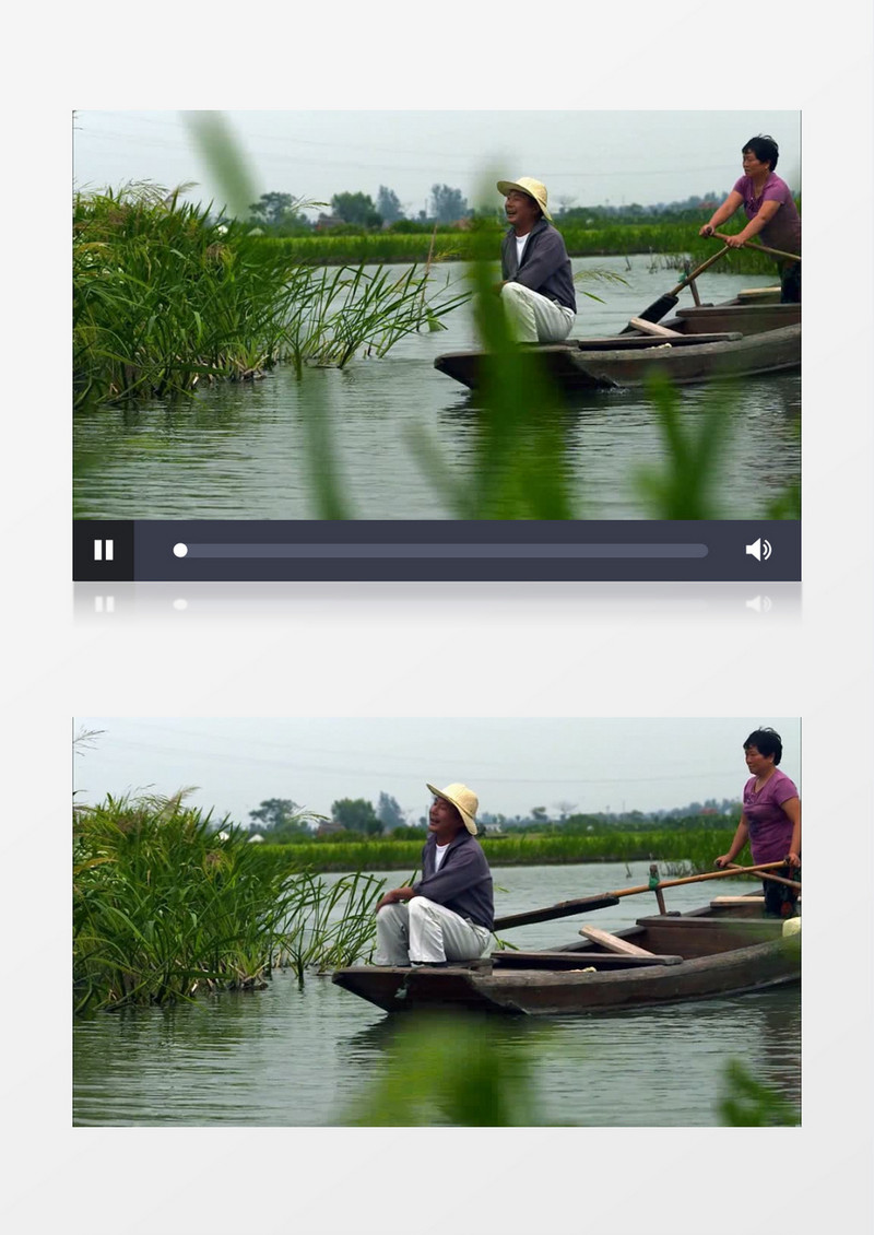 农民唱歌划船下地干活实拍视频素材