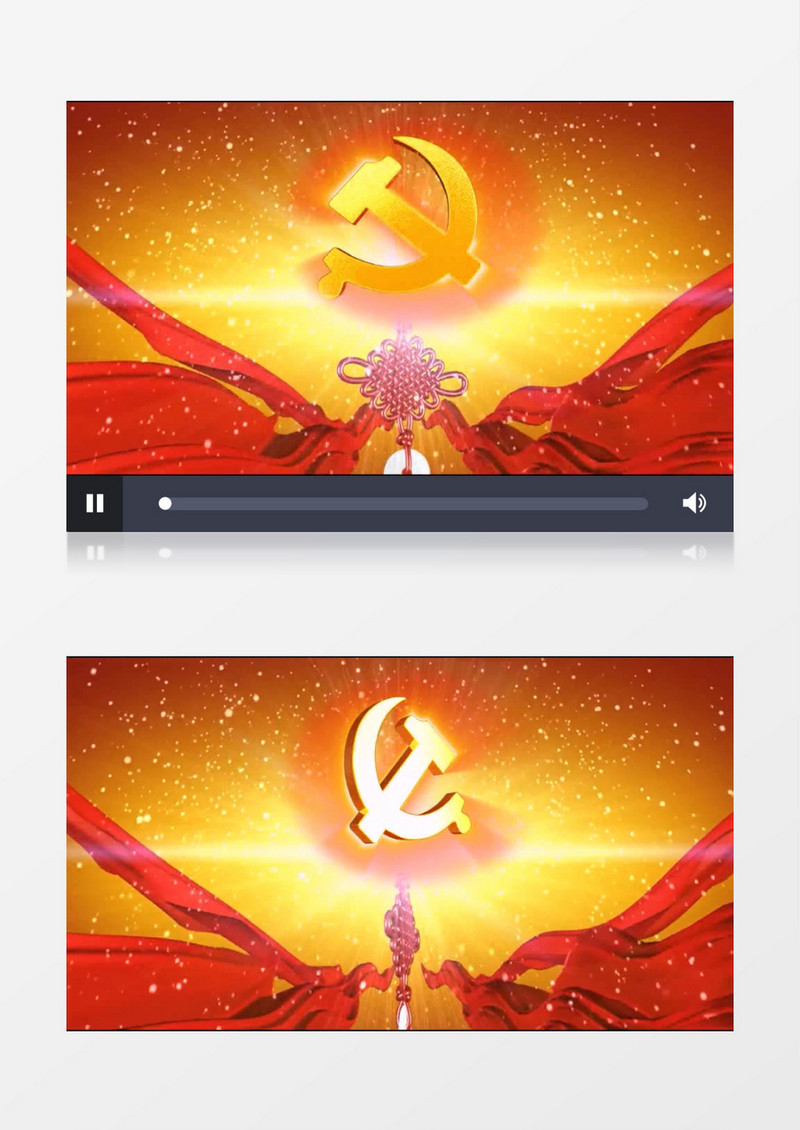 动画动态党徽中国结红绸飘扬背景视频素材