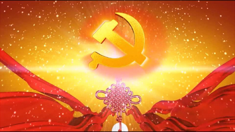 动画动态党徽中国结红绸飘扬背景视频素材