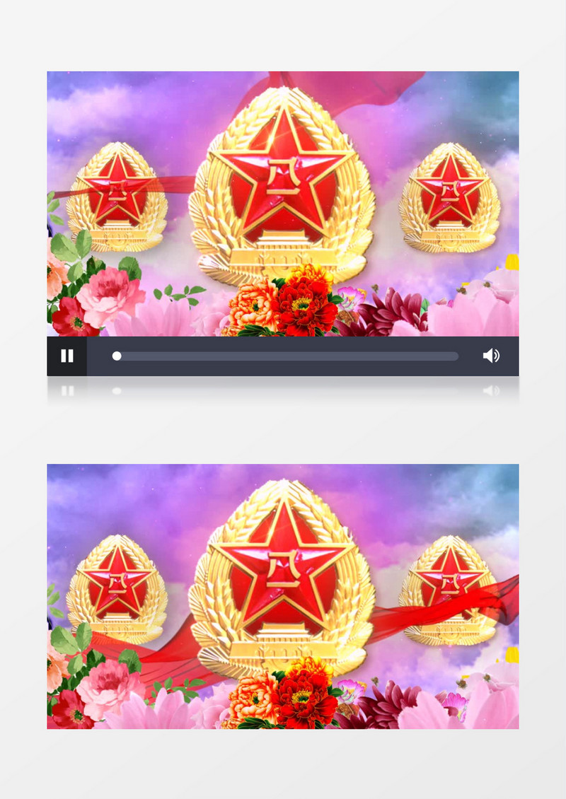 动画动态八一军徽红绸飘扬背景视频素材