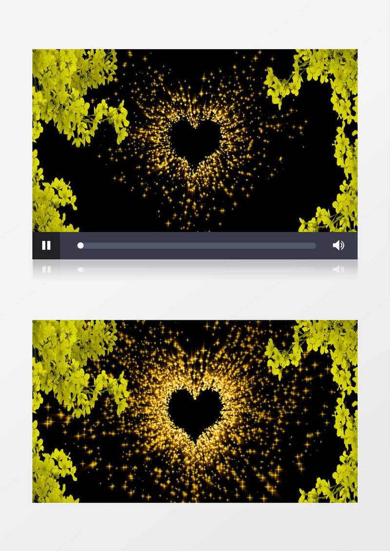 橙色金黄粒子心形绿叶衬托浪漫婚礼背景视频素材