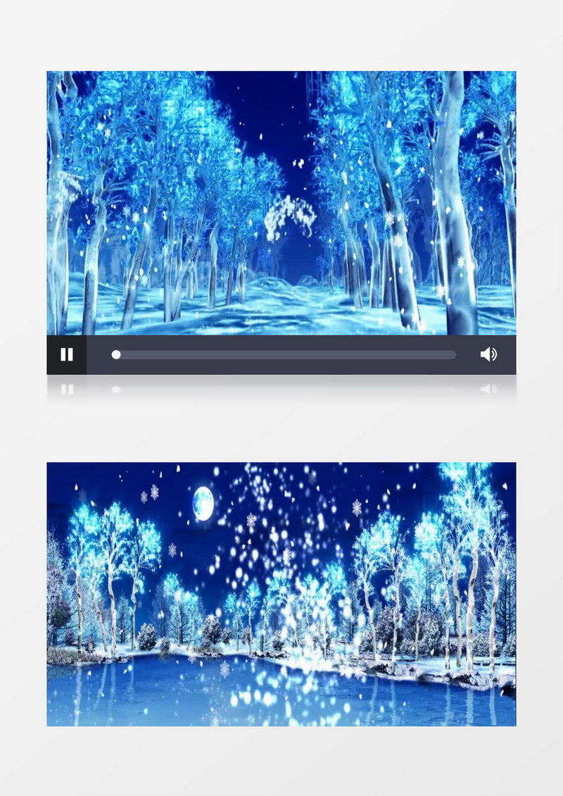 冰雪松树月亮蝴蝶背景视频