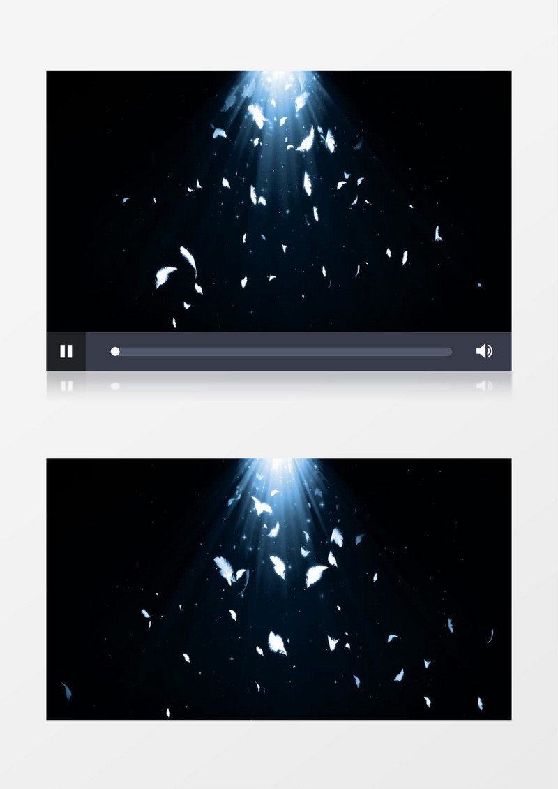 动画动态白色羽毛飞舞飘落蓝色光芒背景视频素材