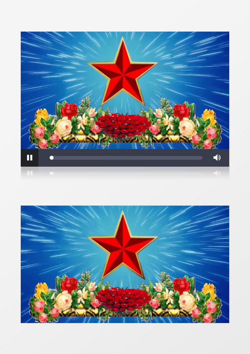 闪烁的红色五角星鲜花背景视频