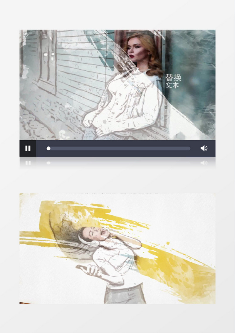 水彩水墨笔刷动画转场素描照片相册AE模板